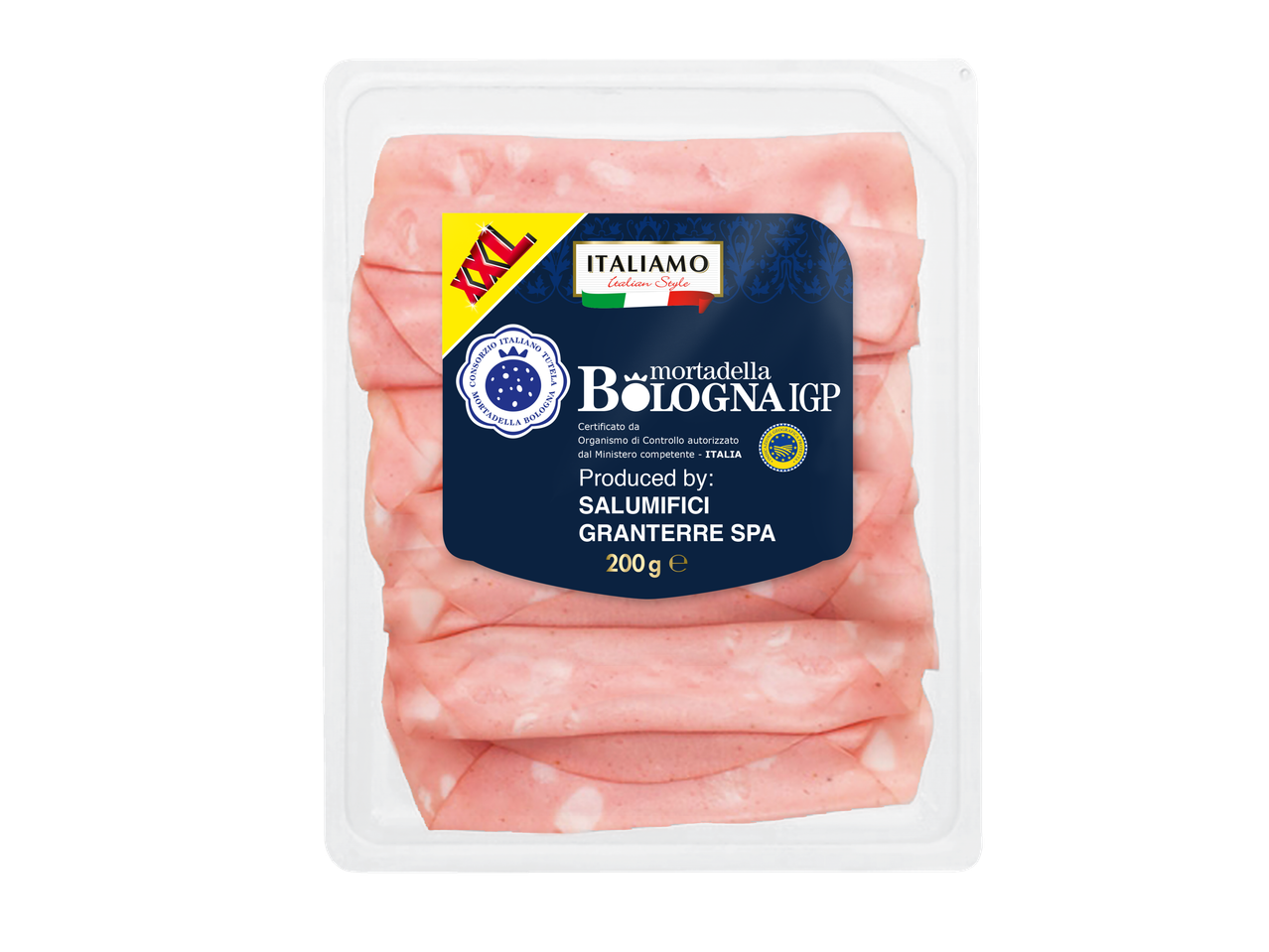 Mortadella Bologna IGP ITALIAMO estilo italiano, fatiada, 200g.