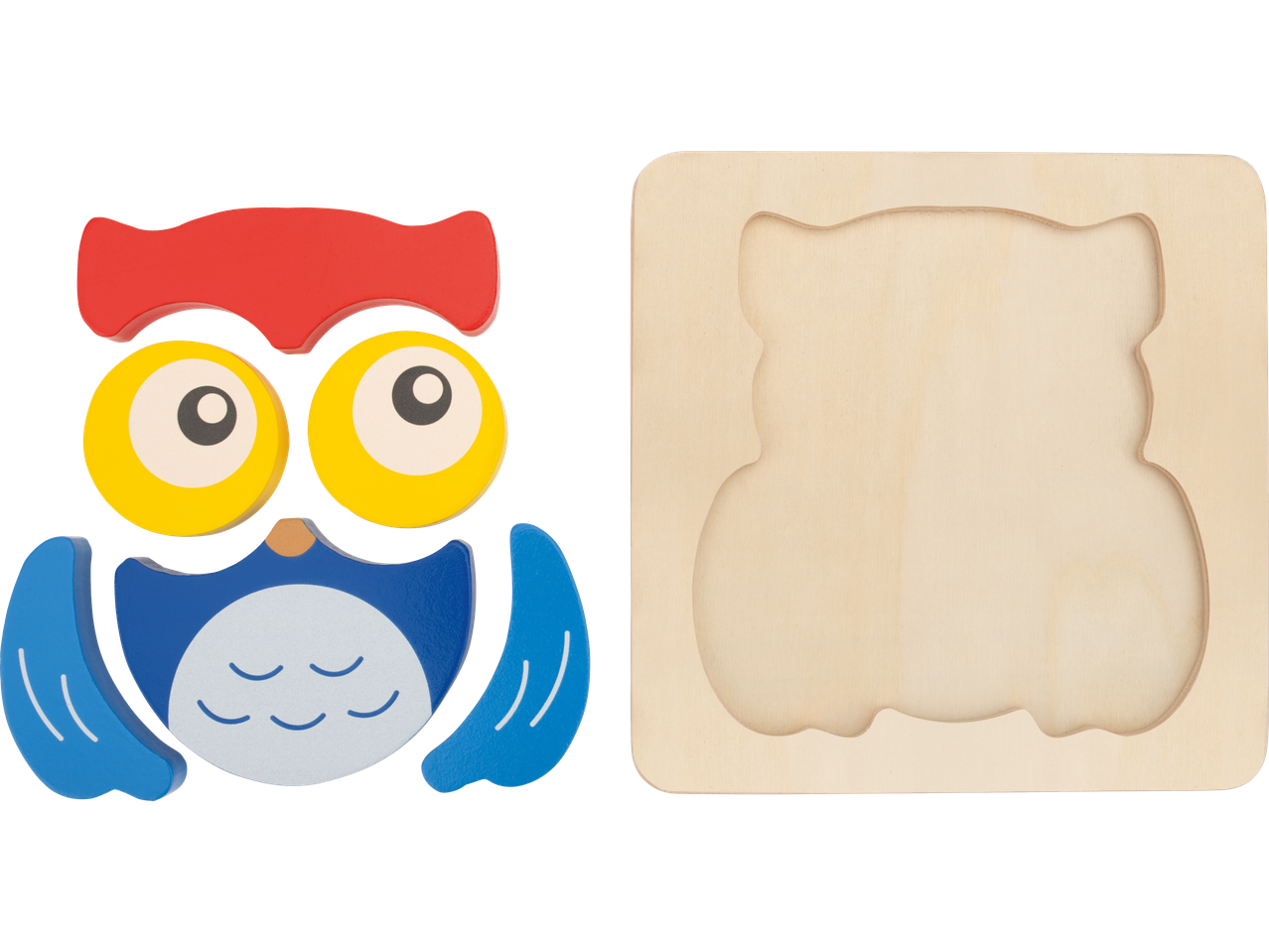 LUPILU® medinis galvosūkis su spalvota pelėda ir išpjauta forma