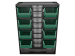 Parkside® Small Parts Organiser with green bins and clear drawers.