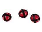 Three red and black dog toys with textured straps
