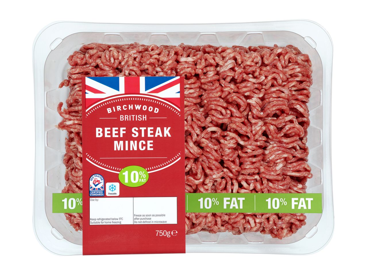Birchwood British beef mince, 10% fat.