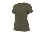 Khaki green short-sleeved women's sports t-shirt with a small logo on the chest.
