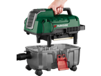 PARKSIDE® 20V Cordless Wet and Dry Vacuum Cleaner, disassembled with a hand holding the top.