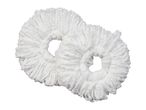 Two white microfiber mop heads for cleaning