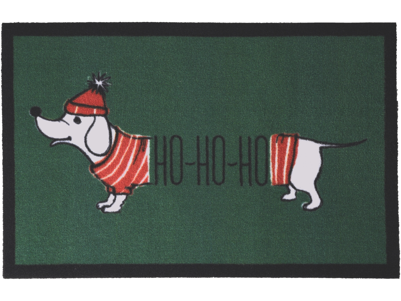 LIVARNO home durvju paklājs ar taksi Ziemassvētku džemperī un „HO-HO-HO“.
