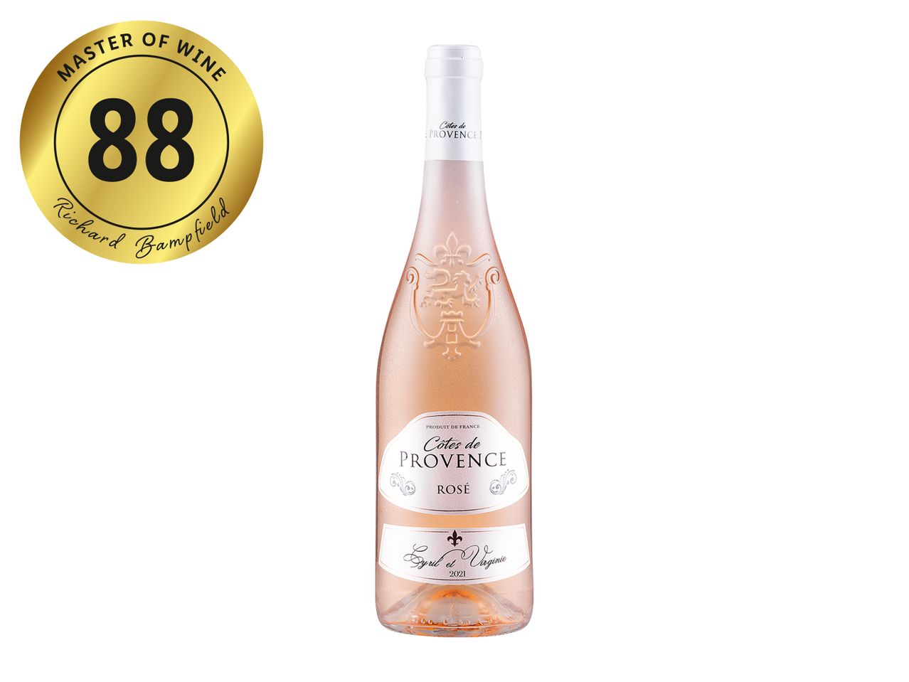 Bottle of Côtes de Provence rosé, rated 88 by Richard Bamfield.
