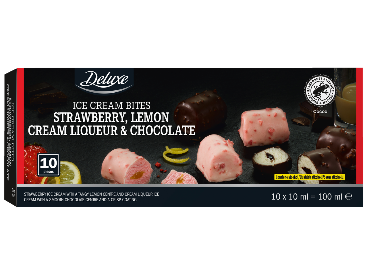 DELUXE Jäätisepalad: maasika, sidrunikreemilikööri ja šokolaadi, 10 tükki.