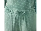 Pijama de damă din velur, verde mentă, cu buline și șnur în talie.