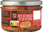 Bocal de pâté au chorizo et au poivron avec Nutri-Score D et informations nutritionnelles.
