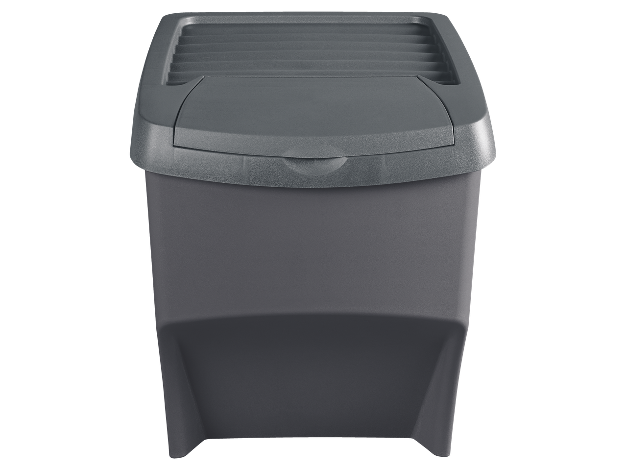 W5 Recycling Bin, a dark gray plastic container with a slatted lid