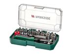 A Parkside screwdriver and socket set in a green and clear plastic case.