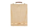 A light wooden art easel with a brown leather handle and a CRELANDO logo.