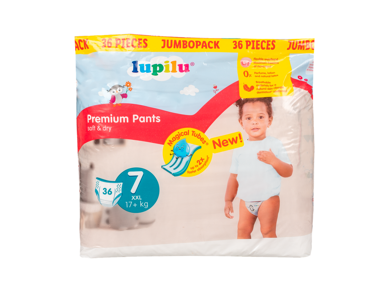 Pachet Lupilu cu 36 de scutece tip pantaloni, mărimea XXL (17+ kg).