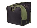 A black and olive green duffel bag with a zipper closure and a shoulder strap.