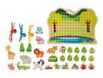 Wooden lacing toy with a safari theme, featuring a board, animal shapes, and laces.