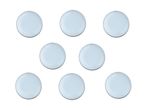 Nine light blue plates with dark gray rims are arranged in a grid pattern on a white background.
