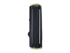 Black mesh storage bag with a light green trim and two silver poles.