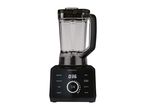Black blender with a digital display showing 0:36 and various program options