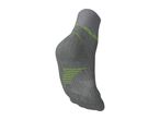Grey athletic sock with neon green accents and patterns.