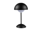 Sort bordlampe med kuppelformet skærm og hvid lyskilde
