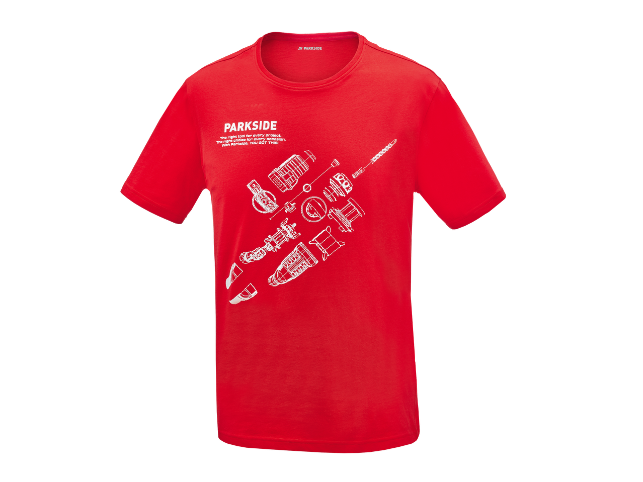T-shirt rouge avec un motif d'outils de bricolage et le texte 'YOU GOT THIS!'