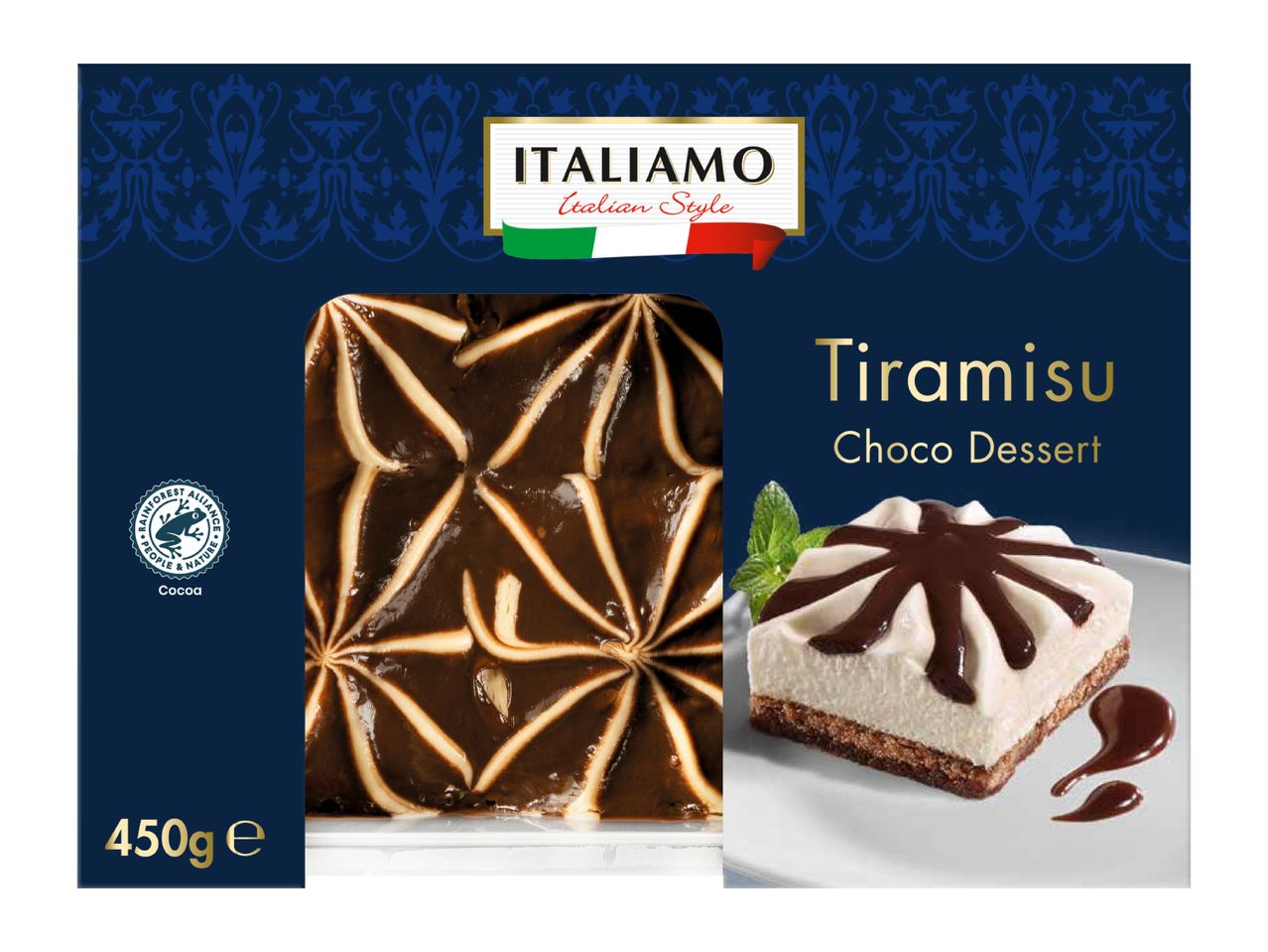 Tiramisu Choco Dessert with a decorative chocolate swirl, 450g.