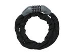 Black bicycle chain lock with a grey combination lock