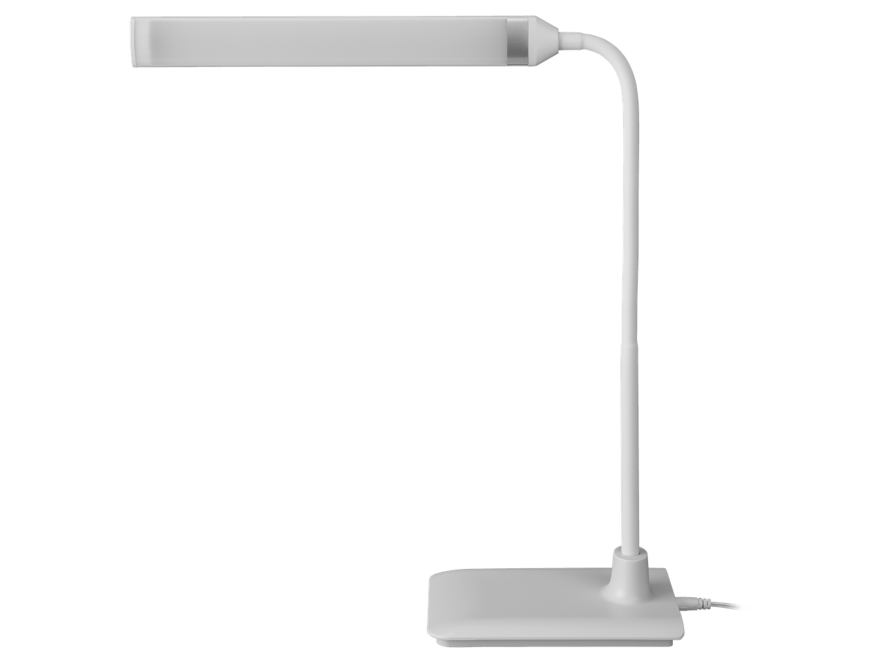 Candeeiro de secretária LED branco LIVARNO com base retangular e braço flexível.