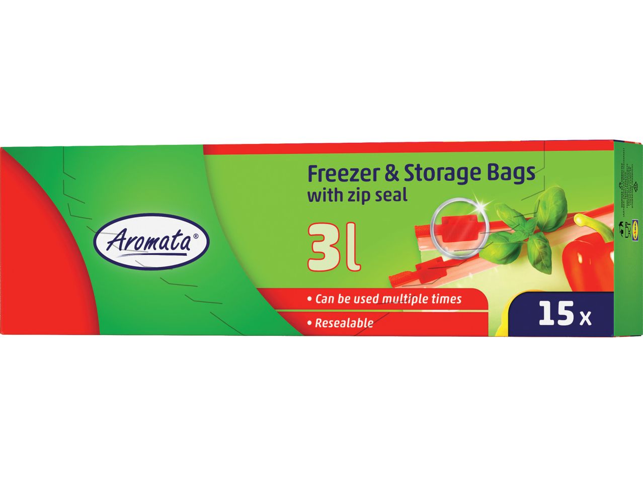 15 торбички Aromata за фризер и съхранение с цип, 3 литра.