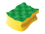 A yellow and green sponge, ideal for cleaning dishes.
