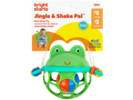 Green frog-shaped easy grasp toy with a jingle ball inside, suitable for 0 months and up.