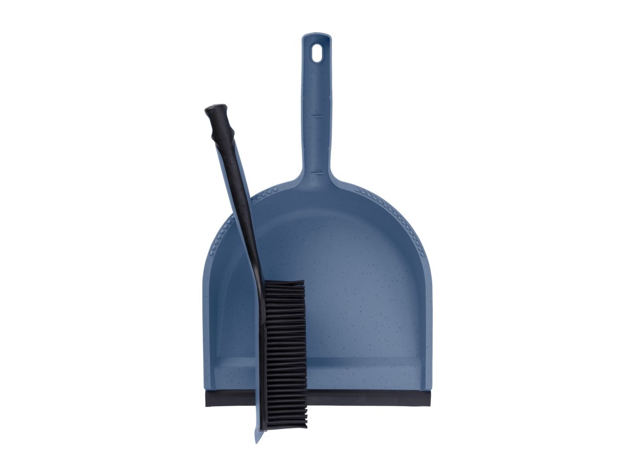 Blue dustpan and brush set.