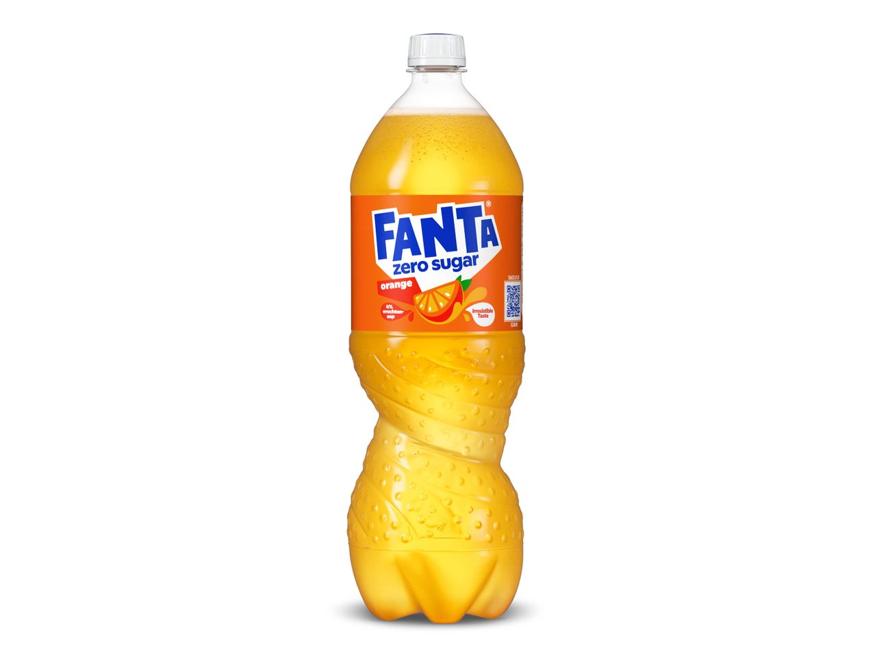 Fanta Zero Suiker sinaasappel in een plastic fles.