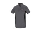 Graues Poloshirt mit kleinem Markenlogo.