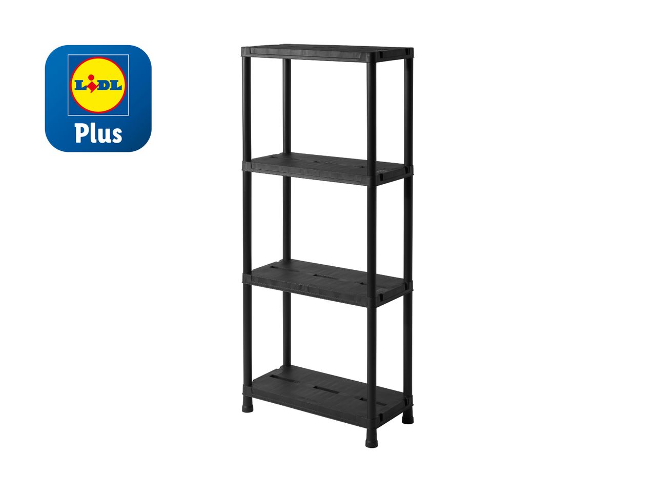 Schwarzes 4-stöckiges Regal von Lidl Plus.
