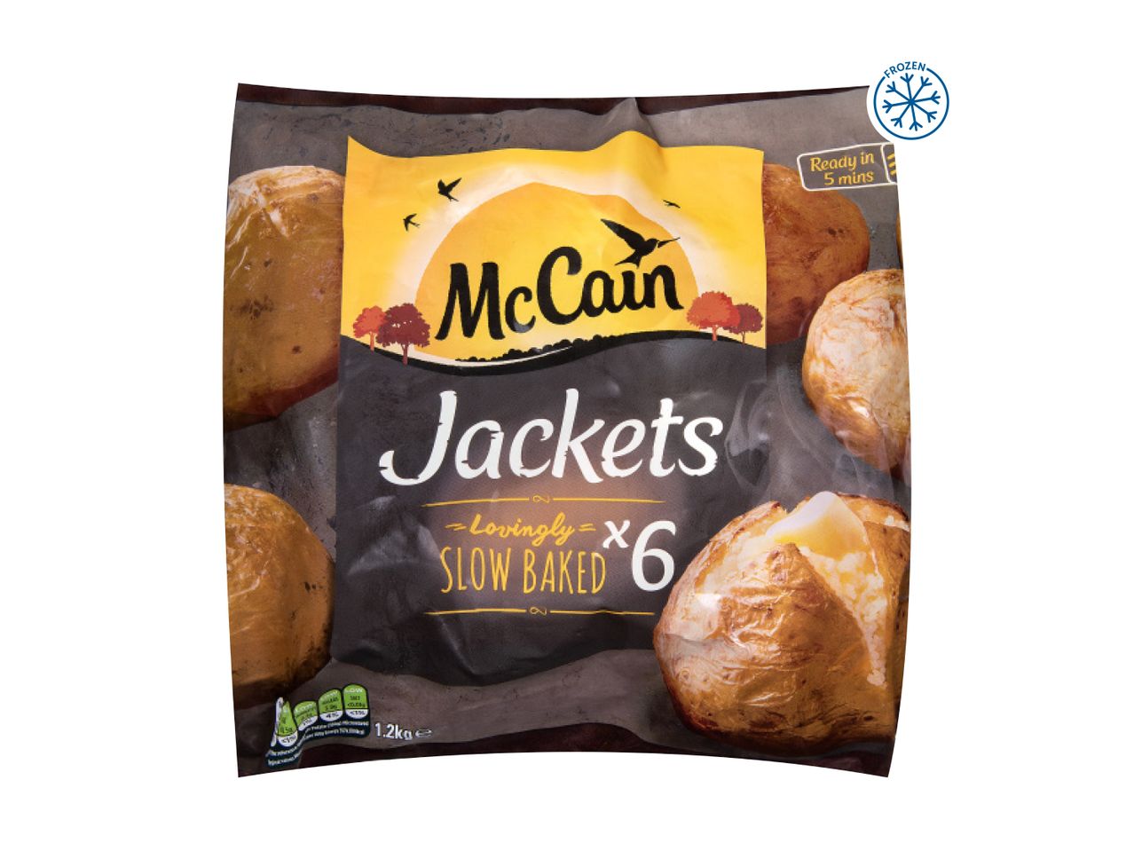 McCain Jackets, frozen slow-baked potatoes, 6 pieces, 1.2kg, ready in 5 mins.