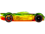 Carro de brinquedo Hot Wheels em verde, amarelo e laranja transparentes
