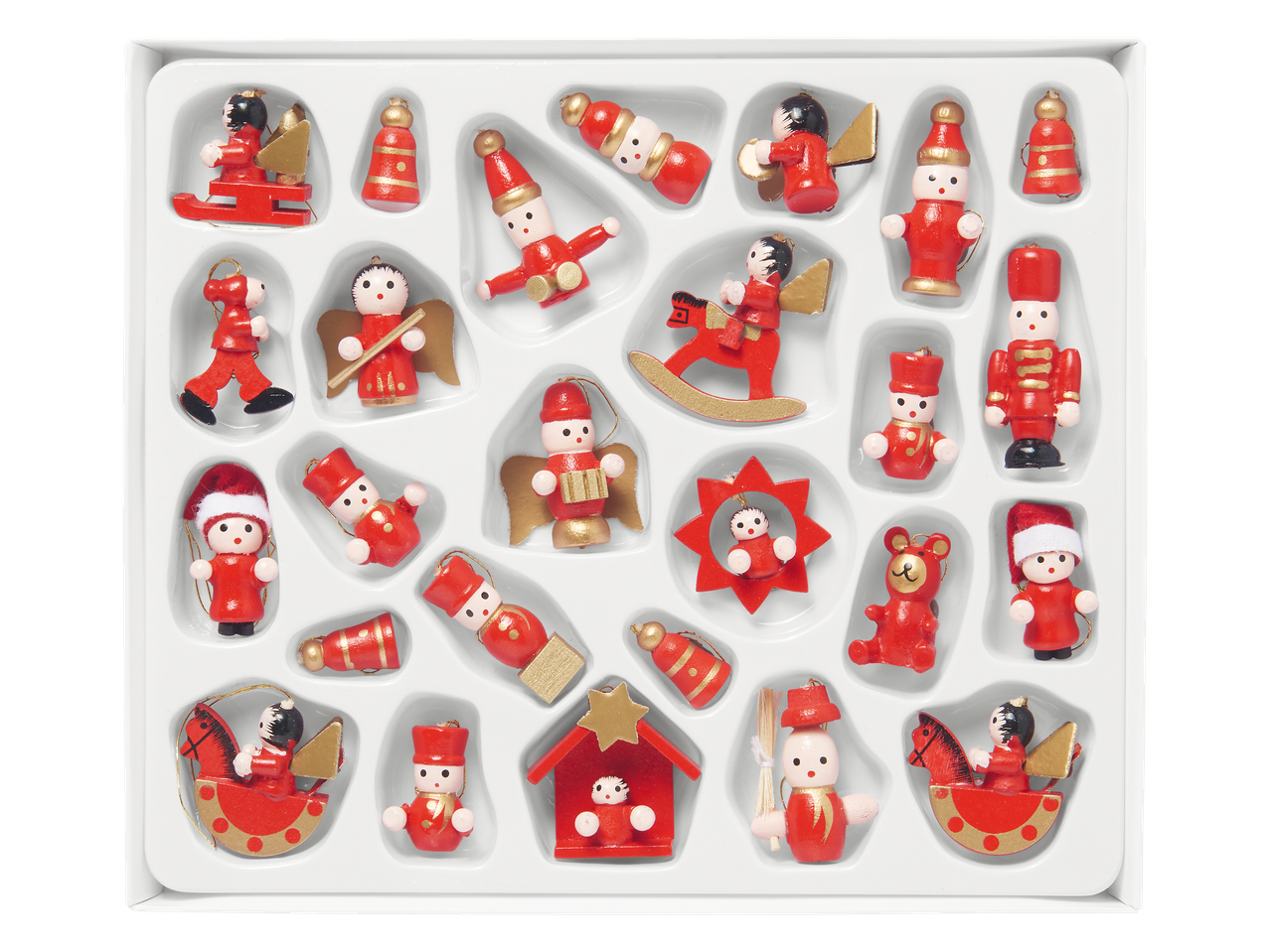 Livarno home, 20 medinių kalėdinių papuošalų rinkinys su figūrėlėmis ir varpeliais.