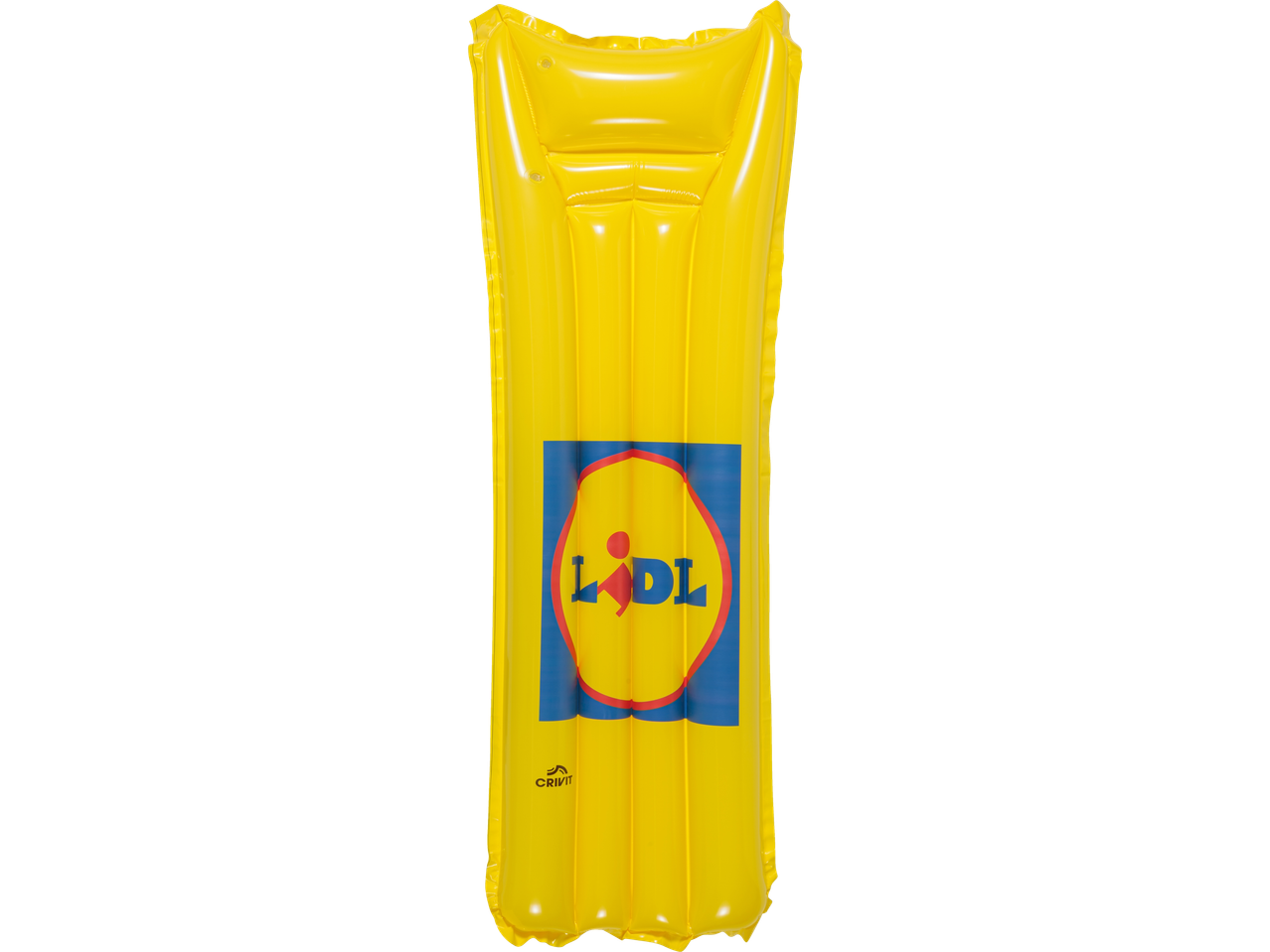 Dzeltens CRIVIT piepūšamais matracis ar Lidl logotipu