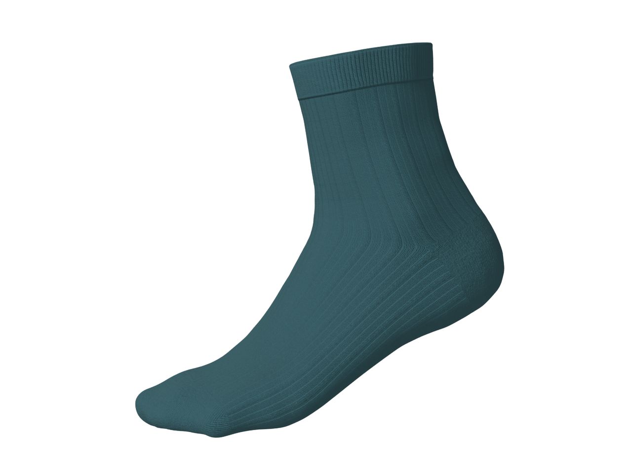 Single teal ribbed ankle sock on a white background.