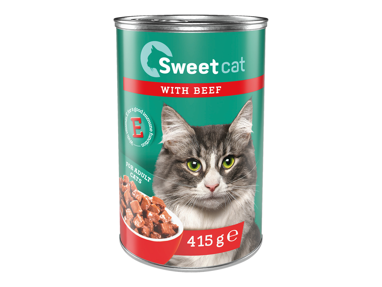Sweet cat hrană umedă cu vită pentru pisici adulte, conservă de 415g.