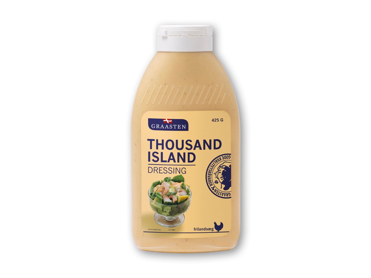 En flaske Graasten Thousand Island dressing på 425g.