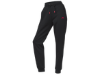 Black Crivit sports pants with pink logo and drawstring.
