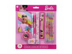 Barbie-skole-sæt med blyanter, lineal og notesbog.