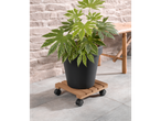 Suport pentru ghiveci Parkside® cu roți, din lemn, cu plantă.