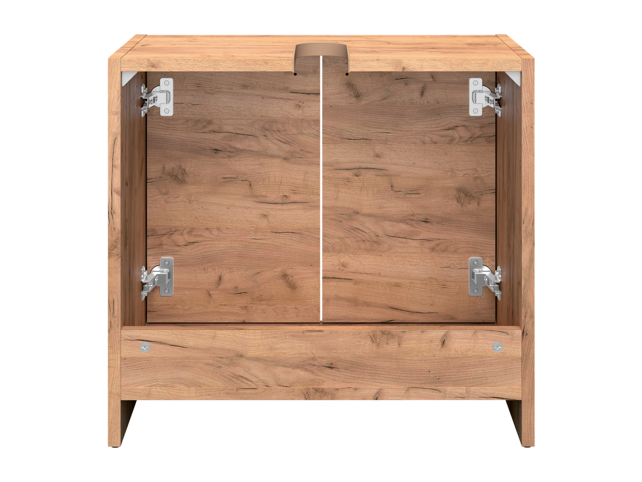 Móveis de casa de banho LIVARNO: armário de lavatório de madeira com portas abertas e dobradiças