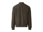 Dark green men's bomber jacket, back view.