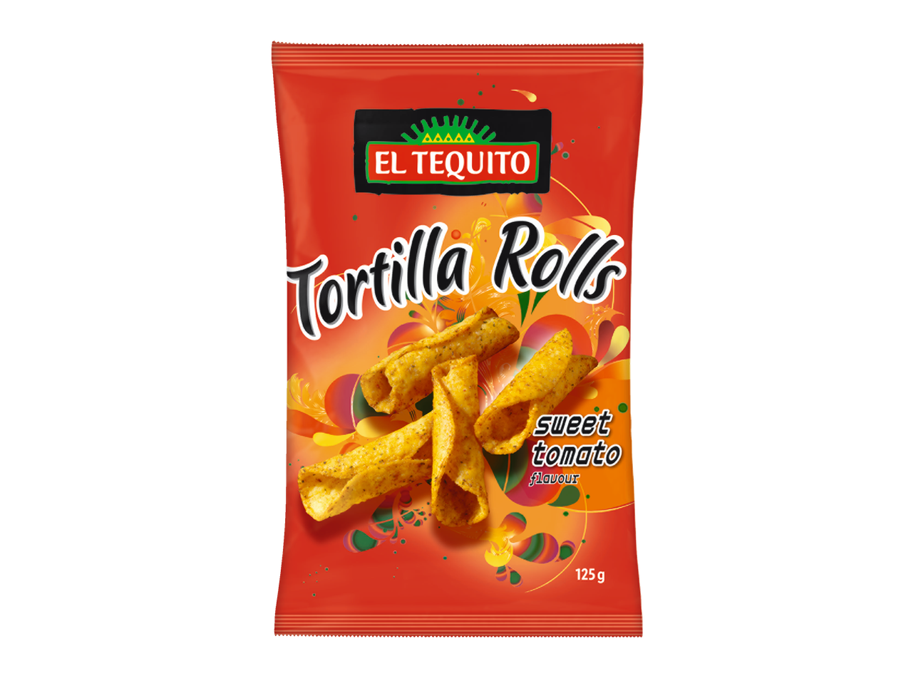 El Tequito Tortilla Rolls in sweet tomato flavor, 125g bag.