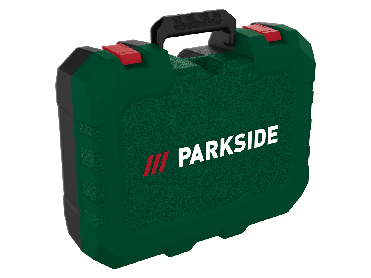 Zaļa Parkside instrumentu kaste ar rokturi.