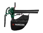 Parkside elektromos lombfúvó és szívó, gyűjtőzsákkal és vállpánttal.